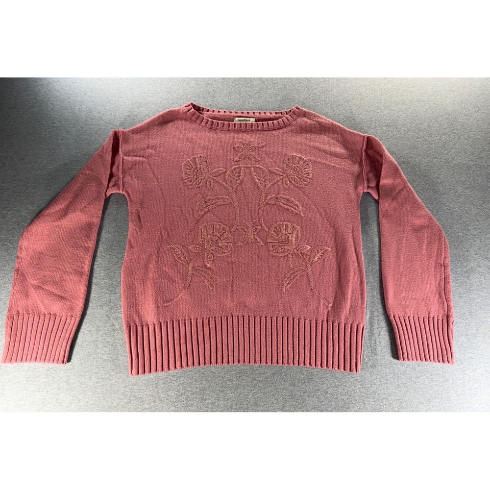 Haute Hippie Style 75343 Women Dusty Rose Floral Embroidered Crew Neck Sweater S